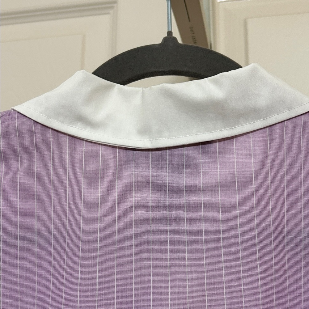 Charter Club Lavender Button-Down Shirt with White Pin Stripes Y2K Cotton Hi-Lo - Picture 12 of 14